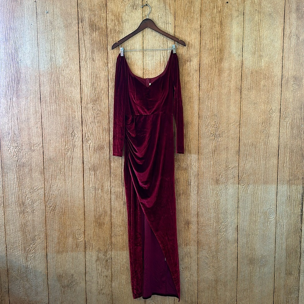 Deep Red Velvet Long Sleeve Dress